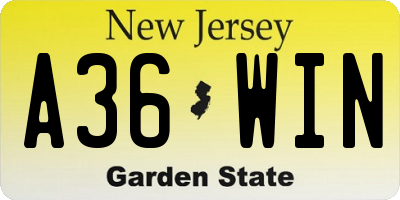 NJ license plate A36WIN