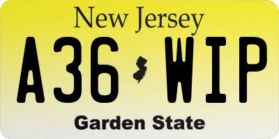 NJ license plate A36WIP