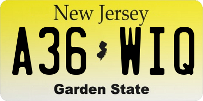 NJ license plate A36WIQ