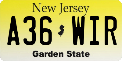 NJ license plate A36WIR