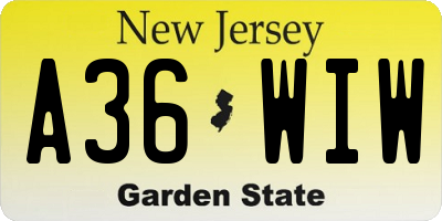 NJ license plate A36WIW