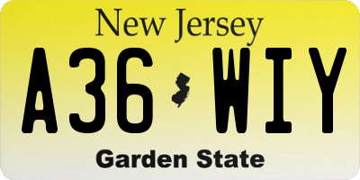 NJ license plate A36WIY