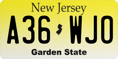 NJ license plate A36WJO