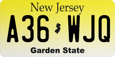 NJ license plate A36WJQ