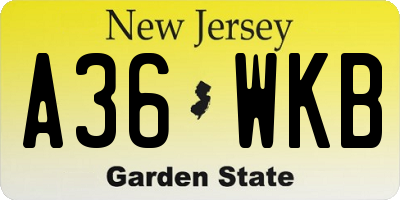 NJ license plate A36WKB