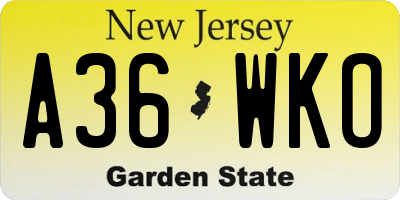 NJ license plate A36WKO