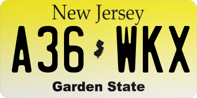 NJ license plate A36WKX