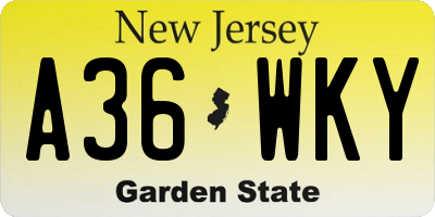 NJ license plate A36WKY