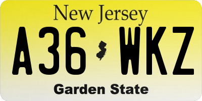 NJ license plate A36WKZ