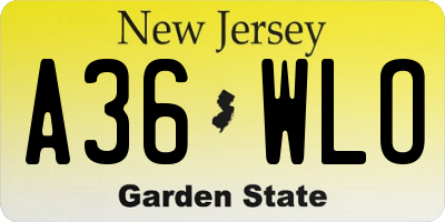 NJ license plate A36WLO