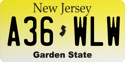 NJ license plate A36WLW