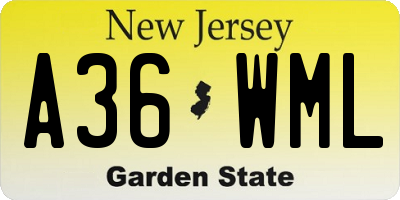 NJ license plate A36WML