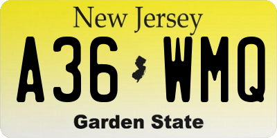 NJ license plate A36WMQ