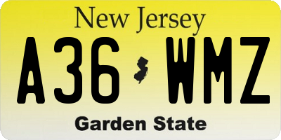 NJ license plate A36WMZ