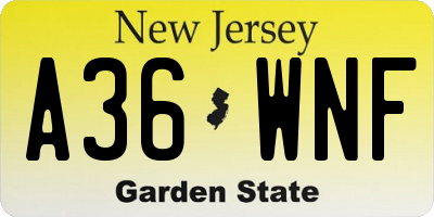 NJ license plate A36WNF