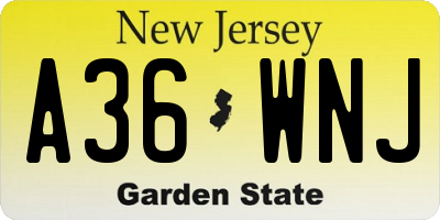 NJ license plate A36WNJ