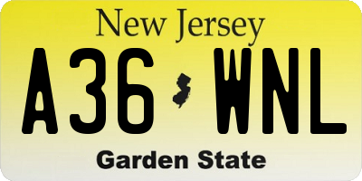 NJ license plate A36WNL