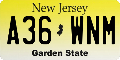 NJ license plate A36WNM