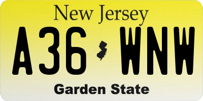 NJ license plate A36WNW