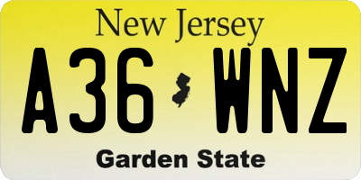 NJ license plate A36WNZ