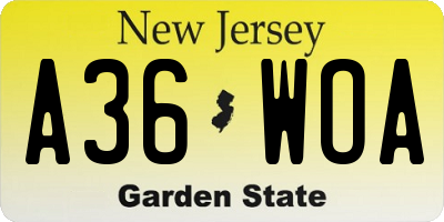 NJ license plate A36WOA