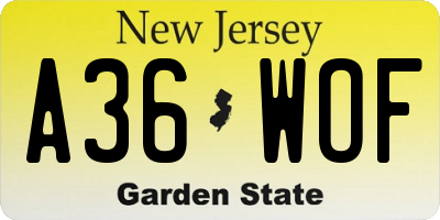 NJ license plate A36WOF