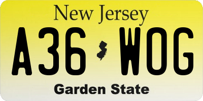 NJ license plate A36WOG