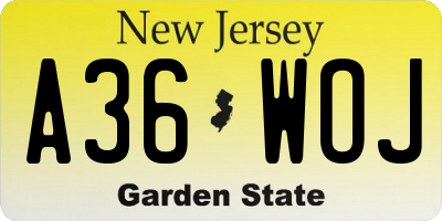 NJ license plate A36WOJ