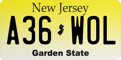 NJ license plate A36WOL