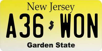 NJ license plate A36WON