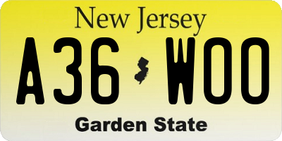 NJ license plate A36WOO