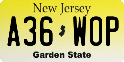 NJ license plate A36WOP
