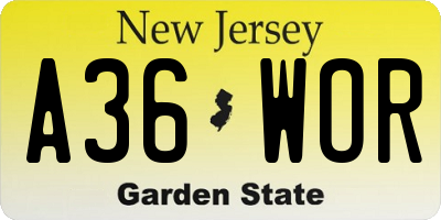 NJ license plate A36WOR