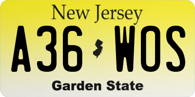 NJ license plate A36WOS