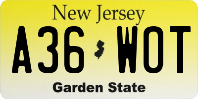 NJ license plate A36WOT