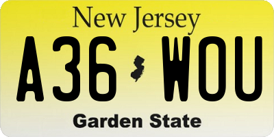 NJ license plate A36WOU