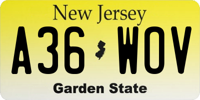 NJ license plate A36WOV