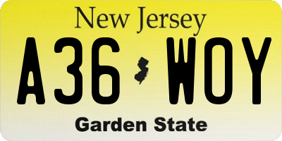 NJ license plate A36WOY