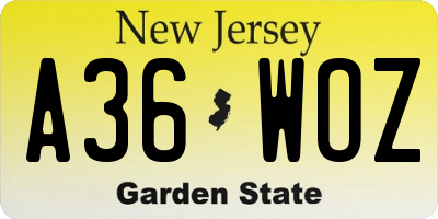 NJ license plate A36WOZ