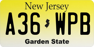 NJ license plate A36WPB