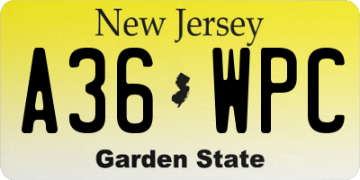 NJ license plate A36WPC