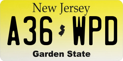 NJ license plate A36WPD