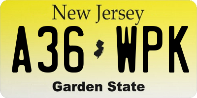 NJ license plate A36WPK