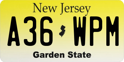 NJ license plate A36WPM