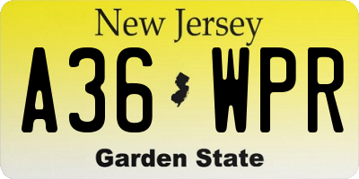 NJ license plate A36WPR