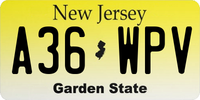 NJ license plate A36WPV