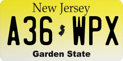 NJ license plate A36WPX