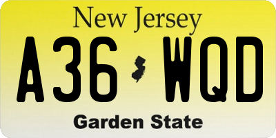 NJ license plate A36WQD