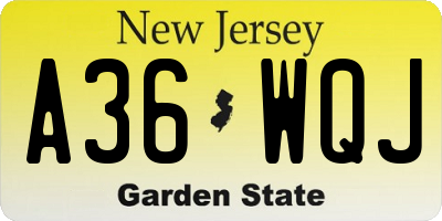 NJ license plate A36WQJ