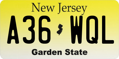 NJ license plate A36WQL